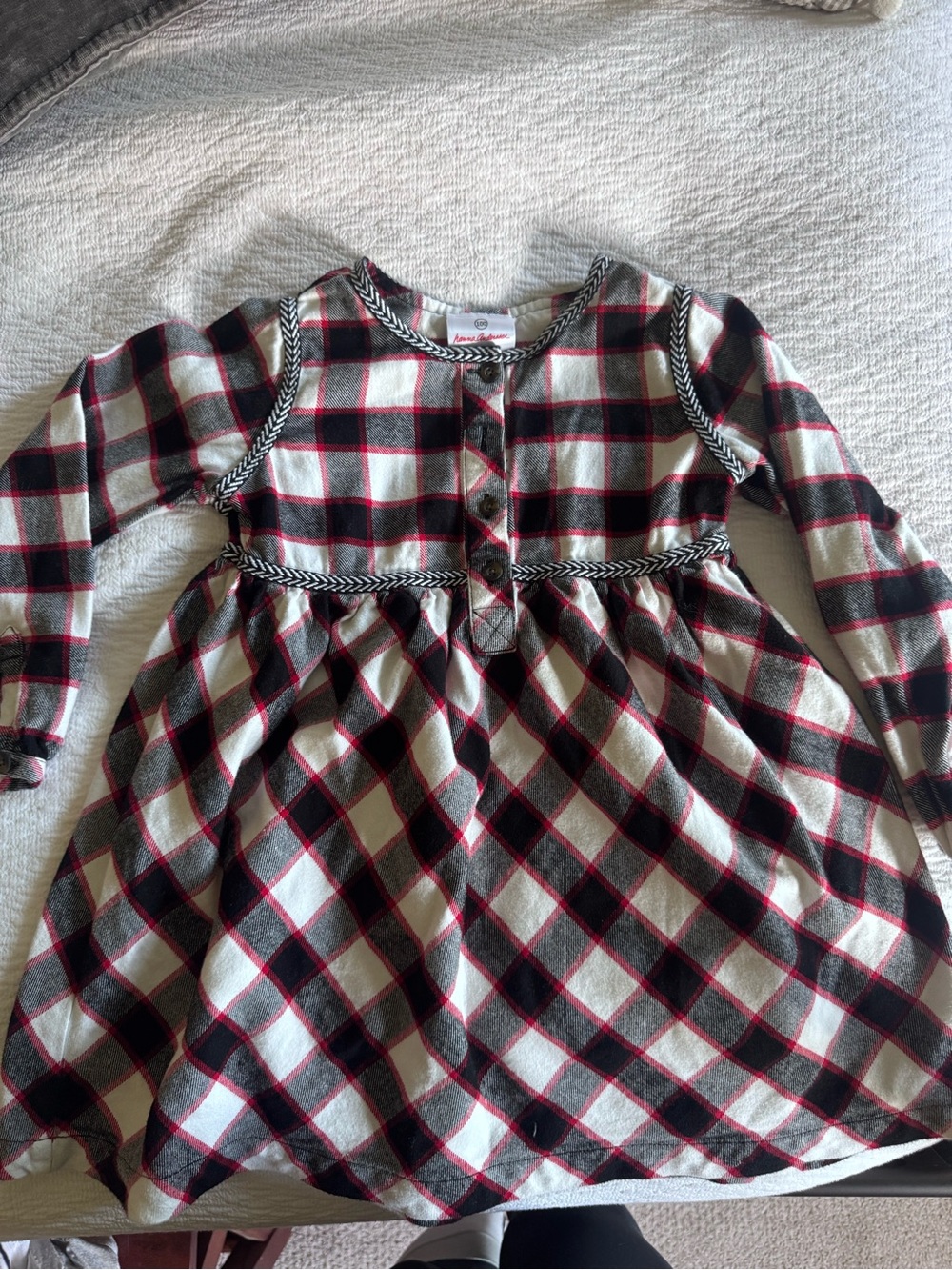 Hanna Andersson Girls Plaid Long-Sleeve Dress - Black, White & Red